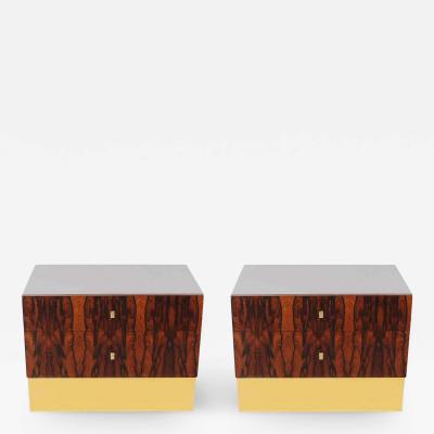 Roger Rougier Pair of Mid Century Modern Rosewood Brass Nightstands or End Tables by Rougier