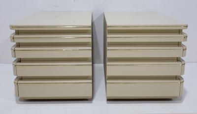 Roger Rougier Pair of Roger Rougier Nightstands in Lacquer with Gold Trim