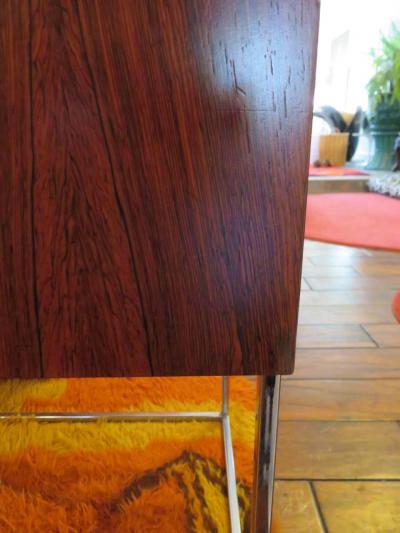 Roger Rougier Pair of Rougier Rosewood Two Drawer Chrome Base Nightstands Mid Century Modern