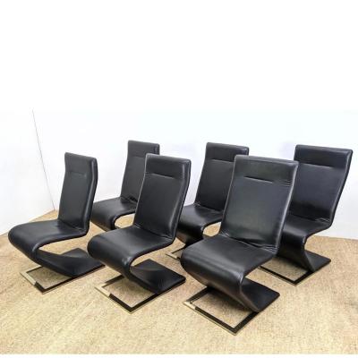 Roger Rougier SUITE OF SIX ROGER ROUGIER ZIG ZAG DINING CHAIRS