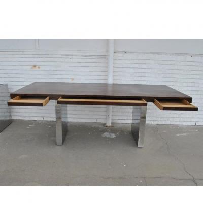 Roger Sprunger 7ft Dunbar Roger Sprunger Rosewood Chrome Writing Desk