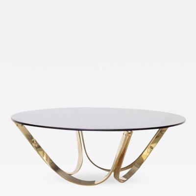 Roger Sprunger Brass and Smoked Glass Coffee Table by TriMark circa 1971