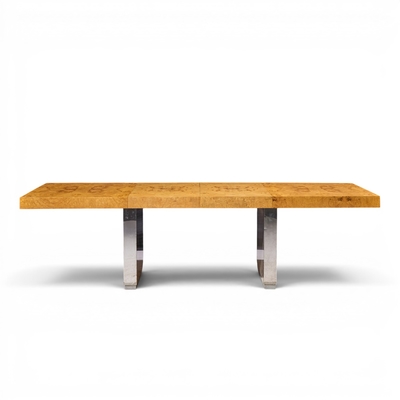 Roger Sprunger Roger Sprunger for Dunbar Burlwood Chrome Expanding Dining Table with 2 Leaves