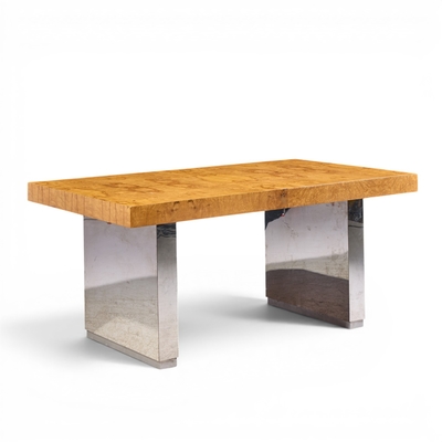 Roger Sprunger Roger Sprunger for Dunbar Burlwood Chrome Expanding Dining Table with 2 Leaves