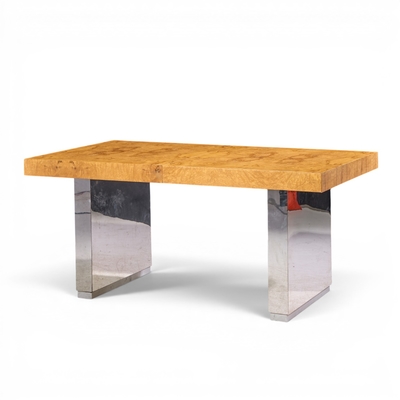 Roger Sprunger Roger Sprunger for Dunbar Burlwood Chrome Expanding Dining Table with 2 Leaves