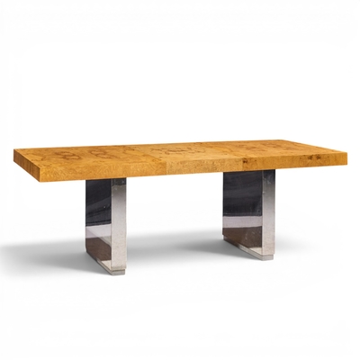 Roger Sprunger Roger Sprunger for Dunbar Burlwood Chrome Expanding Dining Table with 2 Leaves