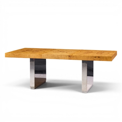 Roger Sprunger Roger Sprunger for Dunbar Burlwood Chrome Expanding Dining Table with 2 Leaves