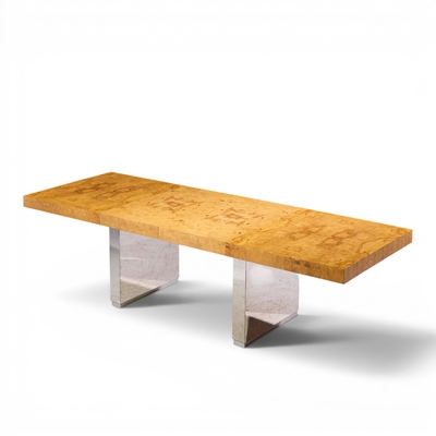 Roger Sprunger Roger Sprunger for Dunbar Burlwood Chrome Expanding Dining Table with 2 Leaves