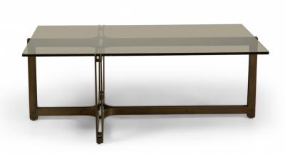 Roger Sprunger for Dunbar Bronze and Smoked Glass Coffee Cocktail Table