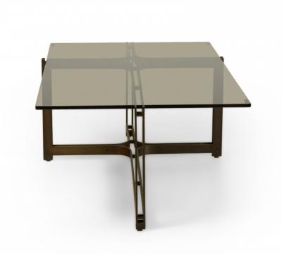 Roger Sprunger for Dunbar Bronze and Smoked Glass Coffee Cocktail Table
