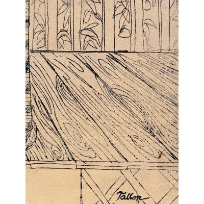 Roger Tallon Mid Century Modernist Portrait Painting by Tallon