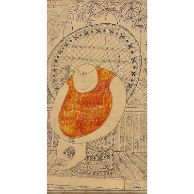 Roger Tallon Mid Century Modernist Portrait Painting by Tallon