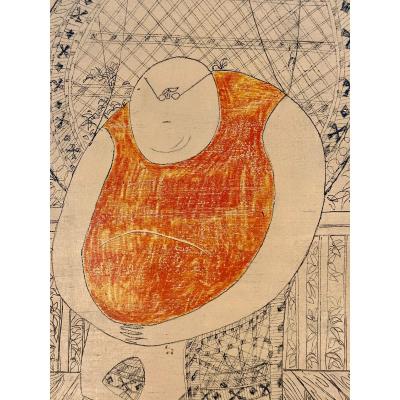 Roger Tallon Mid Century Modernist Portrait Painting by Tallon
