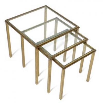 Roger Thibier FRENCH GILDED IRON NESTING TABLES BY ROGER THIBIER CIRCA 1960 SET OF THREE