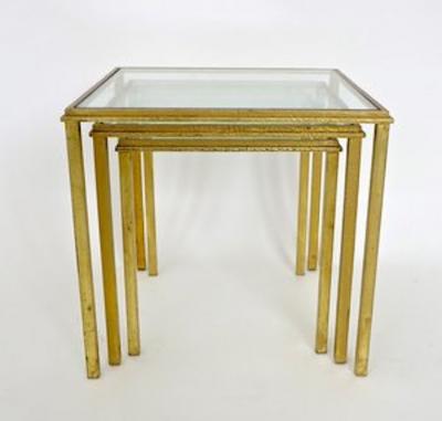 Roger Thibier FRENCH GILDED IRON NESTING TABLES BY ROGER THIBIER CIRCA 1960 SET OF THREE