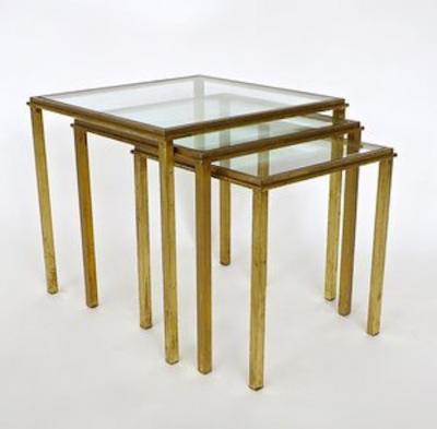 Roger Thibier FRENCH GILDED IRON NESTING TABLES BY ROGER THIBIER CIRCA 1960 SET OF THREE