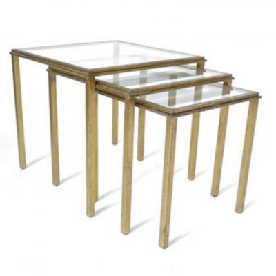 Roger Thibier FRENCH GILDED IRON NESTING TABLES BY ROGER THIBIER CIRCA 1960 SET OF THREE
