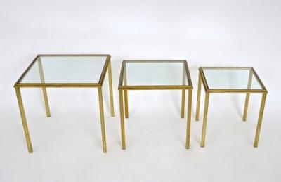 Roger Thibier FRENCH GILDED IRON NESTING TABLES BY ROGER THIBIER CIRCA 1960 SET OF THREE