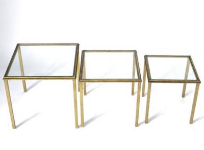 Roger Thibier FRENCH GILDED IRON NESTING TABLES BY ROGER THIBIER CIRCA 1960 SET OF THREE