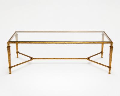 Roger Thibier Large coffee table in gilded iron by Robert Thibier Paris France circa 1960