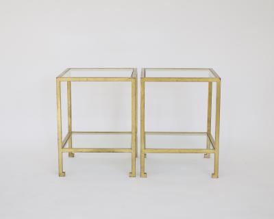 Roger Thibier ROGER THIBIER FRENCH GILDED IRON TWO TIER SIDE OR END TABLES FRANCE CIRCA 1970