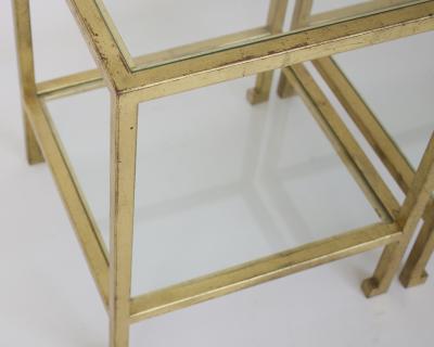 Roger Thibier ROGER THIBIER FRENCH GILDED IRON TWO TIER SIDE OR END TABLES FRANCE CIRCA 1970