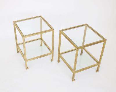Roger Thibier ROGER THIBIER FRENCH GILDED IRON TWO TIER SIDE OR END TABLES FRANCE CIRCA 1970