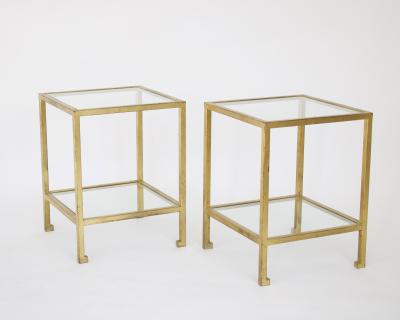 Roger Thibier ROGER THIBIER FRENCH GILDED IRON TWO TIER SIDE OR END TABLES FRANCE CIRCA 1970