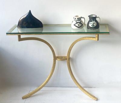 Roger Thibier Roger Thibier French Gilded Iron Console with Glass Top c1960 1970