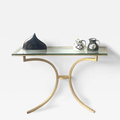 Roger Thibier Roger Thibier French Gilded Iron Console with Glass Top c1960 1970