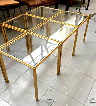 Roger Thibier Roger Thibier Spectacular Gold Leaf Wrought Iron Big Coffee Table Made of 6 Unit