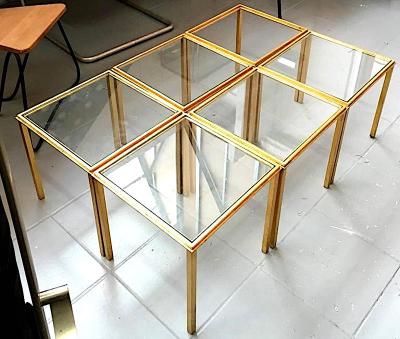 Roger Thibier Roger Thibier Spectacular Gold Leaf Wrought Iron Big Coffee Table Made of 6 Unit
