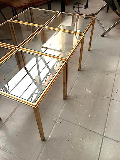 Roger Thibier Roger Thibier Spectacular Gold Leaf Wrought Iron Big Coffee Table Made of 6 Unit
