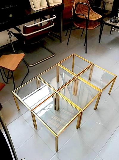 Roger Thibier Roger Thibier Spectacular Gold Leaf Wrought Iron Big Coffee Table Made of 6 Unit