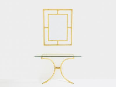 Roger Thibier Roger Thibier gilt wrought iron console table with mirror 1960s