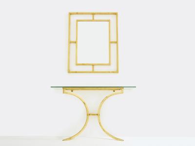 Roger Thibier Roger Thibier gilt wrought iron console table with mirror 1960s