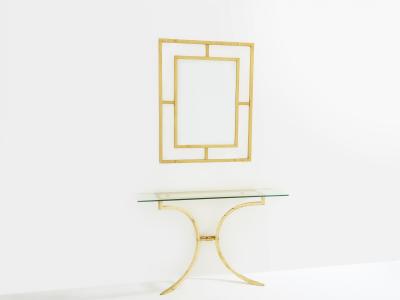 Roger Thibier Roger Thibier gilt wrought iron console table with mirror 1960s
