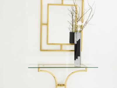 Roger Thibier Roger Thibier gilt wrought iron console table with mirror 1960s