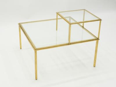Roger Thibier Roger Thibier gilt wrought iron glass coffee end table 1960s