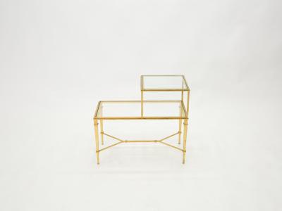 Roger Thibier Roger Thibier gilt wrought iron glass two tier end table 1960s