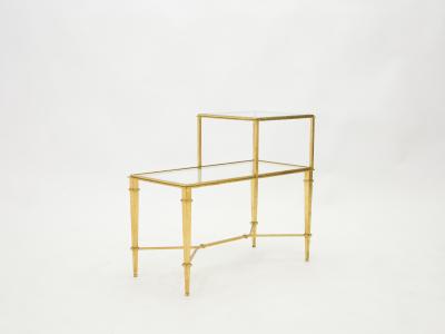 Roger Thibier Roger Thibier gilt wrought iron glass two tier end table 1960s
