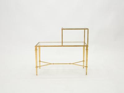 Roger Thibier Roger Thibier gilt wrought iron glass two tier end table 1960s
