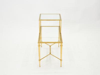 Roger Thibier Roger Thibier gilt wrought iron glass two tier end table 1960s