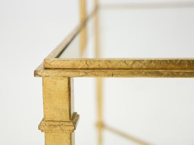 Roger Thibier Roger Thibier gilt wrought iron glass two tier end table 1960s