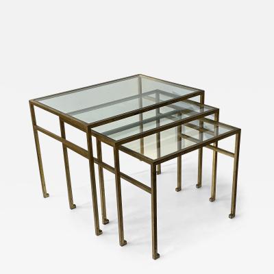 Roger Thibier Set of 3 Nesting Tables Gilt Wrought Iron by Roger Thibier France 1960s