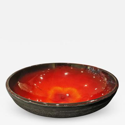 Rogier Vandeweghe Rogier Vandweghe Large Ceramic Bowl with Red and Black Glazes 1960s signed 