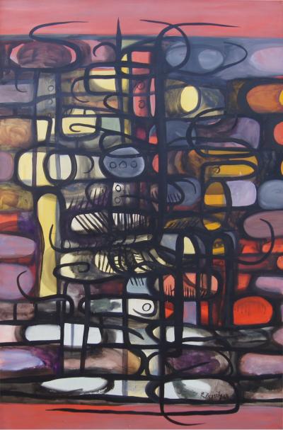 Roland Dorcely Large Abstract Oil Painting by Roland Dorc ly 1963