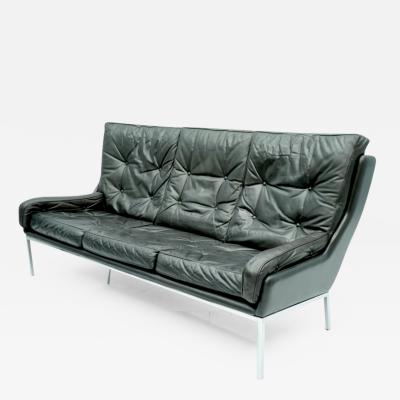 Roland Rainer Rare Three Seat Sofa by Roland Rainer in Black Leather 1960s