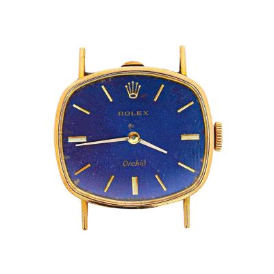 Rolex Orchid Blue Dial 18K Yellow Gold Vintage Cocktail Ladies Watch Face