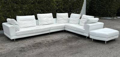 Rolf Benz ROLF BENZ Leather Sectional Sofa and Ottoman with Glass Attached Side Table